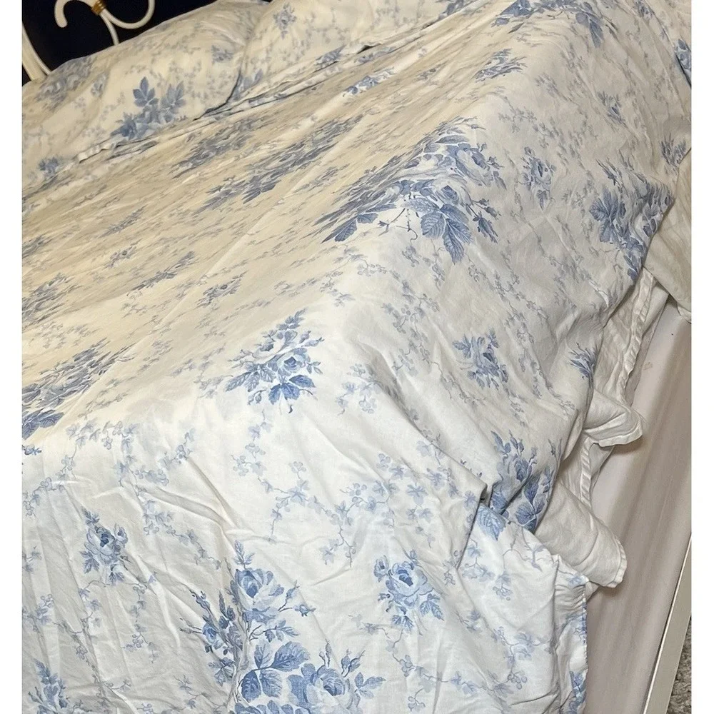Laura Ashley Cottage Sophia Cotton Queen Duvet & 2 Standard Shams Shabby Chic